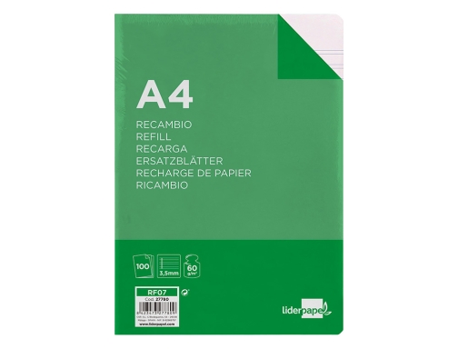 Recambio Liderpapel A4 100 hojas 60g m2pauta 4 3.5mm con margen 4 27780, imagen 3 mini