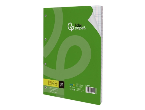 Recambio Liderpapel A4 100 hojas 100g m2 cuadro 5mm con margen 4 29104, imagen 3 mini