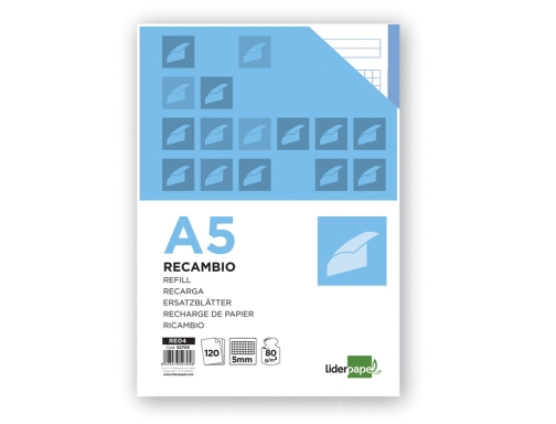 Recambio Liderpapel A5 120 hojas 75g m2 cuadro 5mm sin margen 6 52705, imagen 2 mini