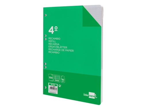 Recambio Liderpapel cuarto 100 hojas 60g m2 cuadro 3mm con margen 6 29675, imagen 4 mini