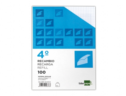 Recambio Liderpapel cuarto 100 hojas 60g m2 cuadro 4mm con margen 6 29676, imagen 2 mini