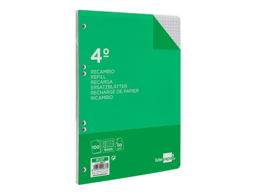 Recambio Liderpapel cuarto 100 hojas 60g m2 cuadro 6mm con margen 6 29677, imagen 5 mini