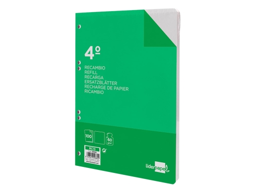 Recambio Liderpapel cuarto 100 hojas 60g m2 liso sin margen 6 taladros 29682, imagen 4 mini