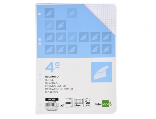 Recambio Liderpapel cuarto 100 hojas 60g m2 rayado n 46 6 taladros 54538, imagen 2 mini