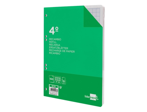 Recambio Liderpapel cuarto 100 hojas 60g m2 rayado n 46 6 taladros 54538, imagen 4 mini