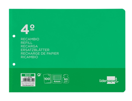 Recambio Liderpapel cuarto apaisado 100 h 2tca-01 cuadro 4 mm 2 taladros 06759, imagen 3 mini