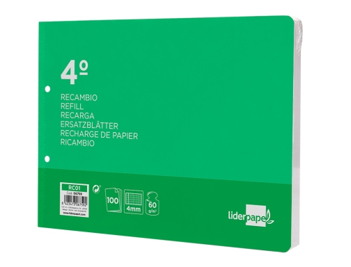 Recambio Liderpapel cuarto apaisado 100 h 2tca-01 cuadro 4 mm 2 taladros 06759, imagen 4 mini