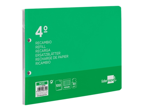 Recambio Liderpapel cuarto apaisado 100 h 2tca-01 cuadro 4 mm 2 taladros 06759, imagen 5 mini