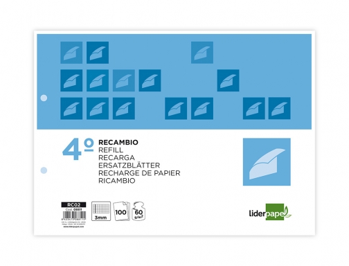 Recambio Liderpapel cuarto apaisado 100 h 2tca-06 cuadro 3 mm 2 taladros 08811, imagen 2 mini