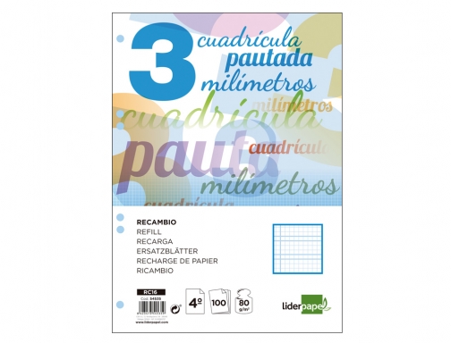 Recambio Liderpapel cuarto pautaguia 100 hojas 75 g cuadriculado pautado 3mm con 54535, imagen 2 mini