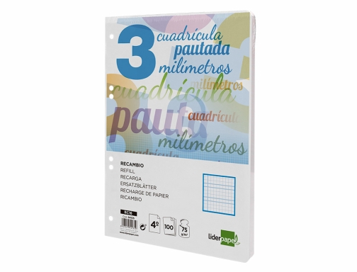 Recambio Liderpapel cuarto pautaguia 100 hojas 75 g cuadriculado pautado 3 mm 54535, imagen 4 mini