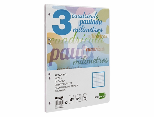 Recambio Liderpapel cuarto pautaguia 100 hojas 75 g cuadriculado pautado 3mm con 54535, imagen 5 mini