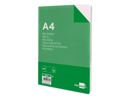 Recambio Liderpapel A4 100 hojas 60g m2 liso sin margen 4 taladros 06822, imagen 4 mini