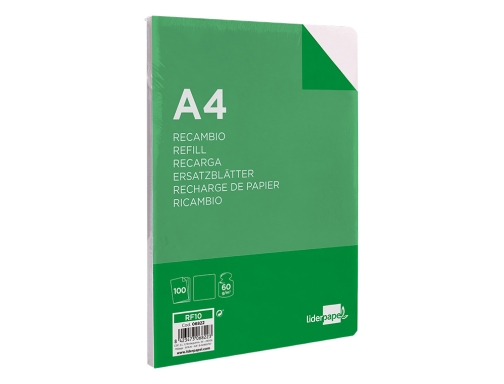 Recambio Liderpapel A4 100 hojas 60g m2 liso sin margen 4 taladros 06822, imagen 5 mini