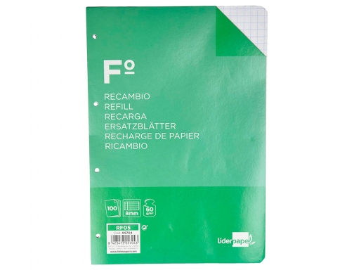 Recambio Liderpapel A4 100 hojas 60g m2 cuadro 8mm con margen 4 05704, imagen 2 mini