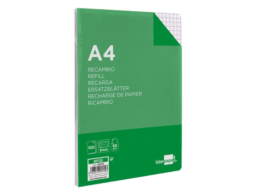 Recambio Liderpapel A4 100 hojas 60g m2 cuadro 8mm con margen 4 05704, imagen 5 mini