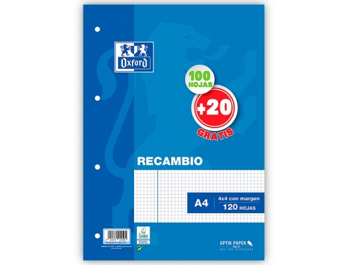 Recambio Oxford A4 100 + 20 hojas gratis 90 gr cuadro 4mm 400058179, imagen 2 mini