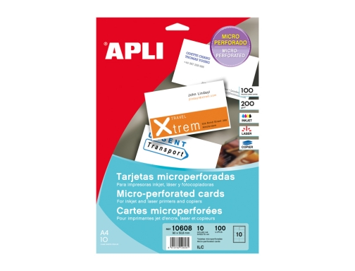 Tarjeta de visita Apli microperforada 200 gr acabado mate 90x50,8 mm impresora 10608, imagen 2 mini