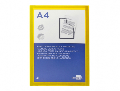 Marco porta anuncios Liderpapel magnetico Din A4 dorso adhesivo removible color amarillo 163708, imagen 2 mini