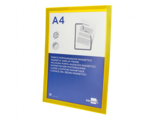 Marco porta anuncios Liderpapel magnetico Din A4 dorso adhesivo removible color amarillo 163708, imagen 3 mini