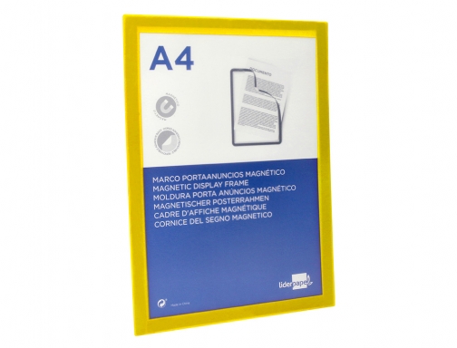 Marco porta anuncios Liderpapel magnetico Din A4 dorso adhesivo removible color amarillo 163708, imagen 4 mini