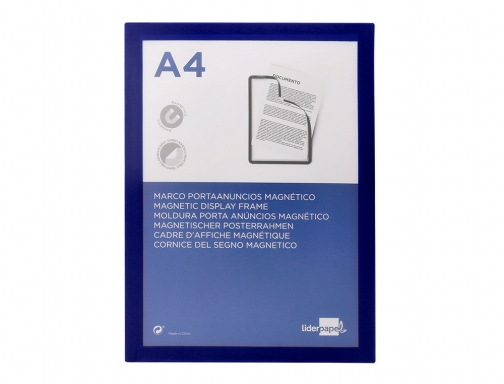 Marco porta anuncios Liderpapel magnetico Din A4 dorso adhesivo removible color azul 163709, imagen 2 mini
