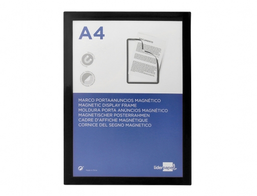 Marco porta anuncios Liderpapel magnetico Din A4 dorso adhesivo removible color negro 163710, imagen 2 mini