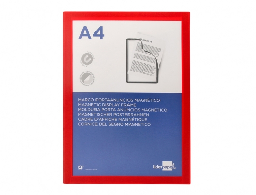 Marco porta anuncios Liderpapel magnetico Din A4 dorso adhesivo removible color rojo 163711, imagen 2 mini