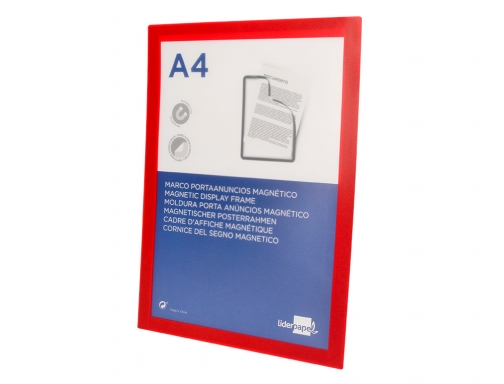 Marco porta anuncios Liderpapel magnetico Din A4 dorso adhesivo removible color rojo 163711, imagen 3 mini