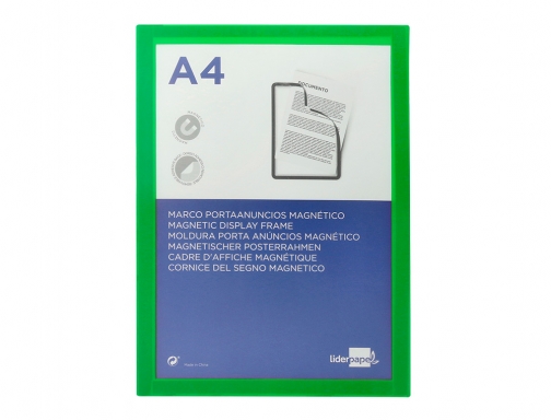 Marco porta anuncios Liderpapel magnetico Din A4 dorso adhesivo removible color verde 163712, imagen 2 mini