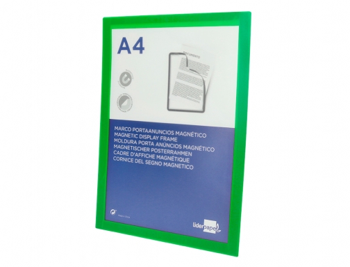 Marco porta anuncios Liderpapel magnetico Din A4 dorso adhesivo removible color verde 163712, imagen 3 mini