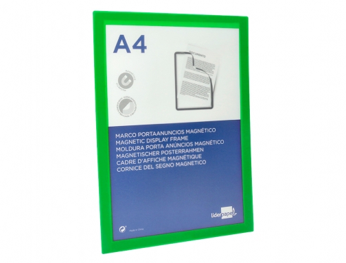 Marco porta anuncios Liderpapel magnetico Din A4 dorso adhesivo removible color verde 163712, imagen 4 mini