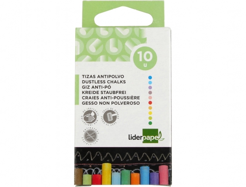 Tiza color antipolvo Liderpapel caja de 10 unidades colores surtidos 77659, imagen 2 mini