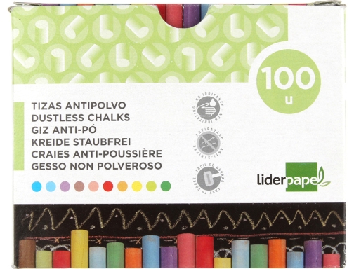 Tiza color antipolvo Liderpapel caja de 100 unidades colores surtidos 77660, imagen 2 mini