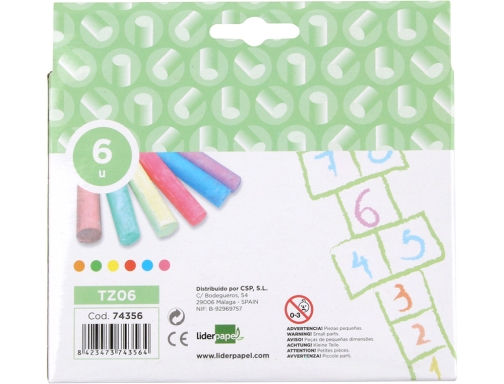 Tiza color Liderpapel para suelo caja de 6 unidades colores surtidos 74356, imagen 3 mini