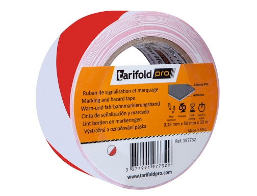 Cinta adhesiva Tarifold seguridad para marcaje y sealizacion de suelo 33 mt 197732 , blanco rojo, imagen 2 mini