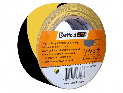 Cinta adhesiva Tarifold seguridad para marcaje y sealizacion de suelo 33 mt 197747 , amarillo negro, imagen 2 mini