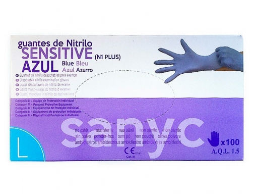 Guantes de nitrilo desechable sensitive sin polvo talla l grande color azul Blanca 273, imagen 2 mini