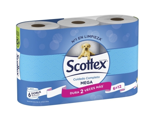 Papel higienico Scottex megarrollo doble largo 2 capas paquete de 6 rollos  96685