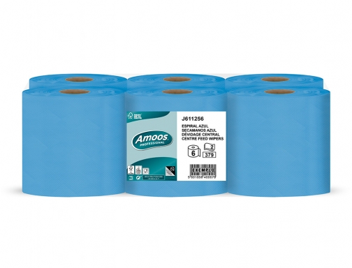 Pack 6 rollos papel secamanos Amoos 2 capas professional 200 mm x 125 mts, azul, imagen 2 mini