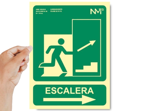 Pictograma Archivo 2000 salida emergencia escalera sube derecha pvc verde luminiscente 224x300 6170-14H VE, imagen 3 mini