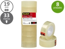 8 rollos de cinta de celo Scotch Cinta Adhesiva Transparente - 19mm x 33m